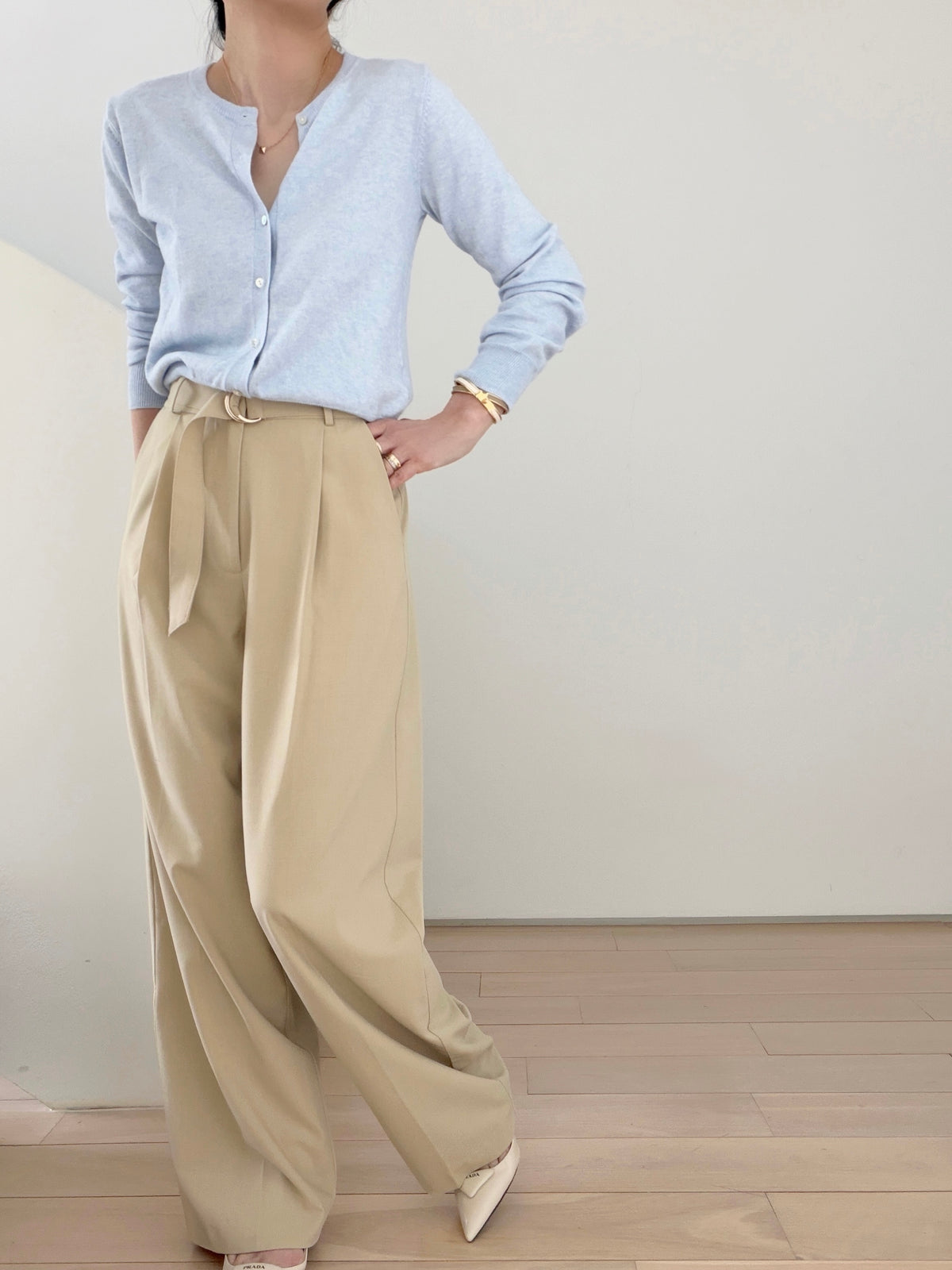 Belted City Sleek Trousers- Linden Green