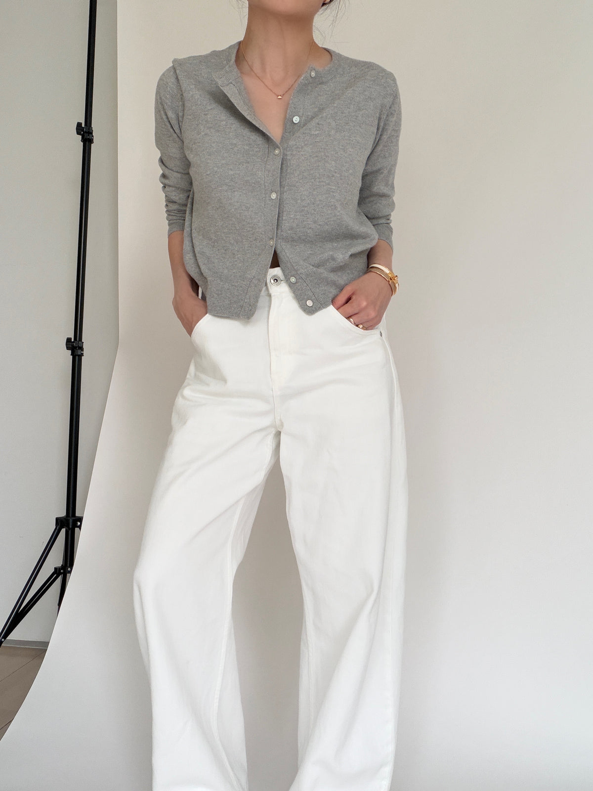 Cotton Cashmere Cardigan-Stone