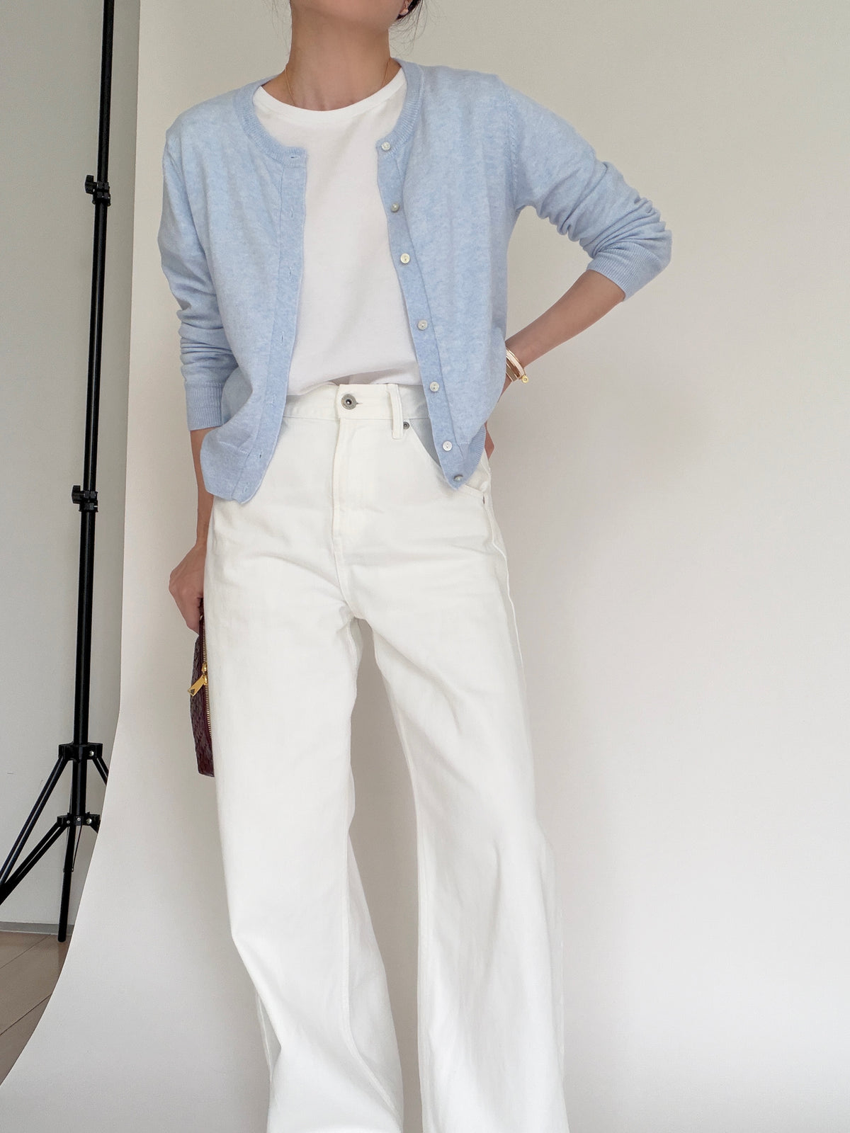 Cotton Cashmere Cardigan- Powder Blue