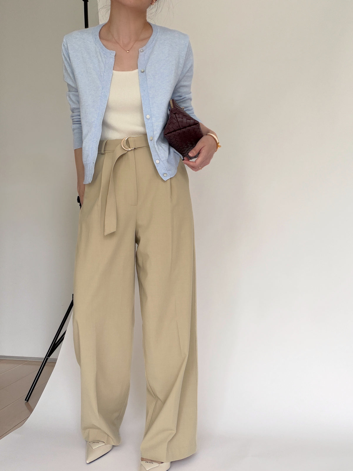 Belted City Sleek Trousers- Linden Green