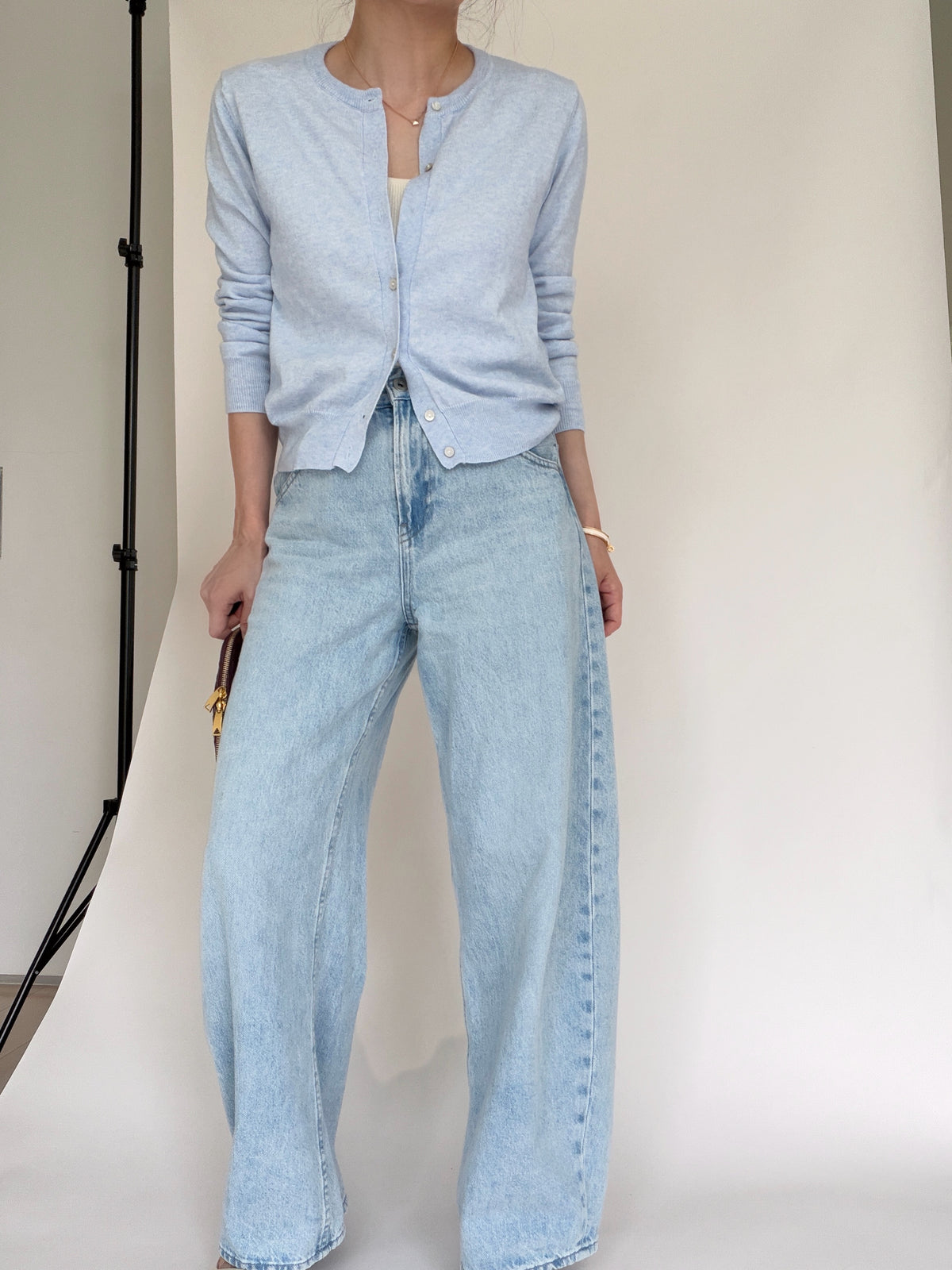 Cotton Cashmere Cardigan- Powder Blue