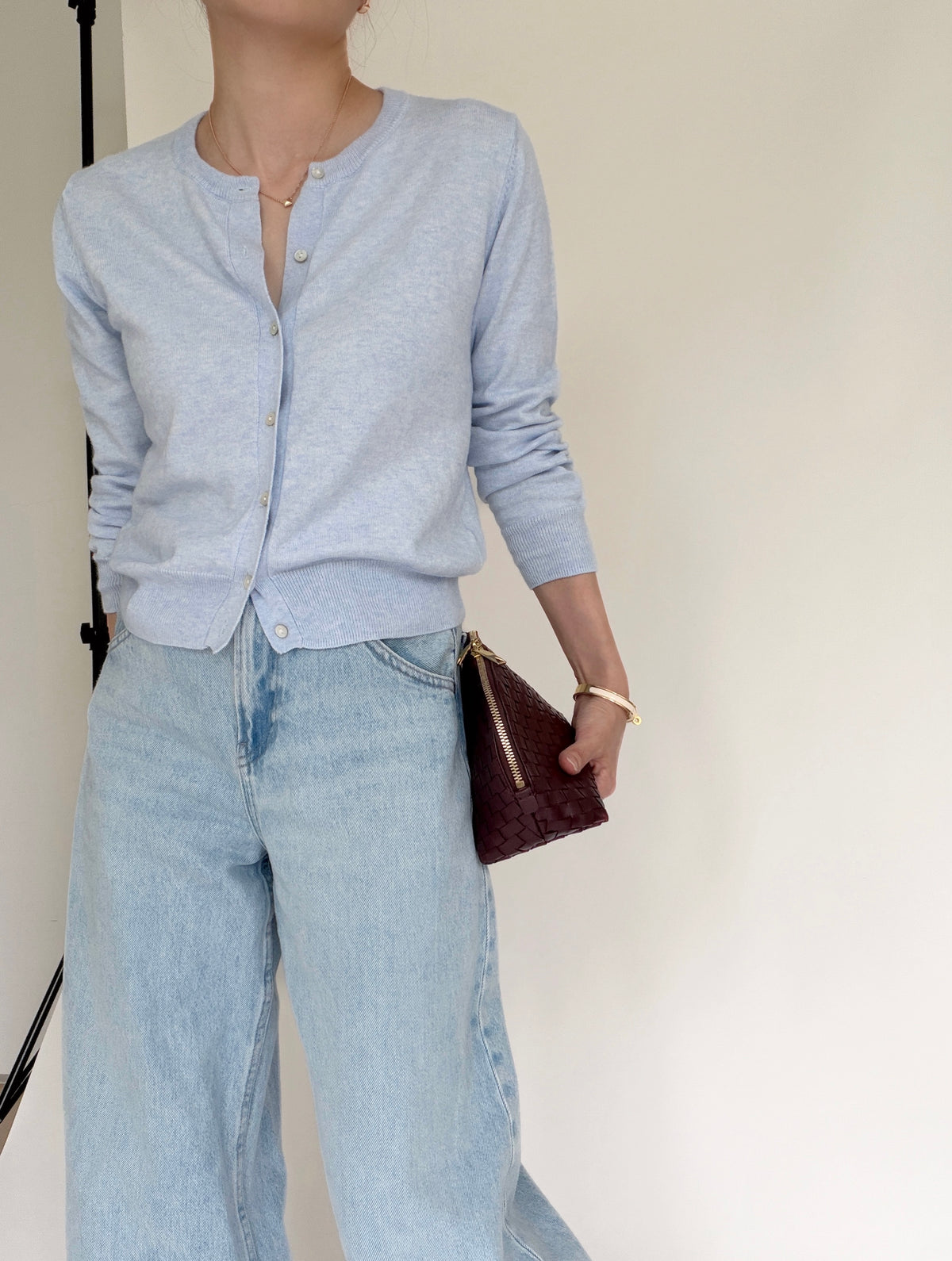Cotton Cashmere Cardigan- Powder Blue