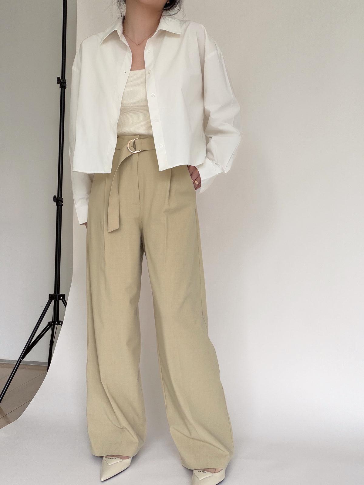 Belted City Sleek Trousers- Linden Green