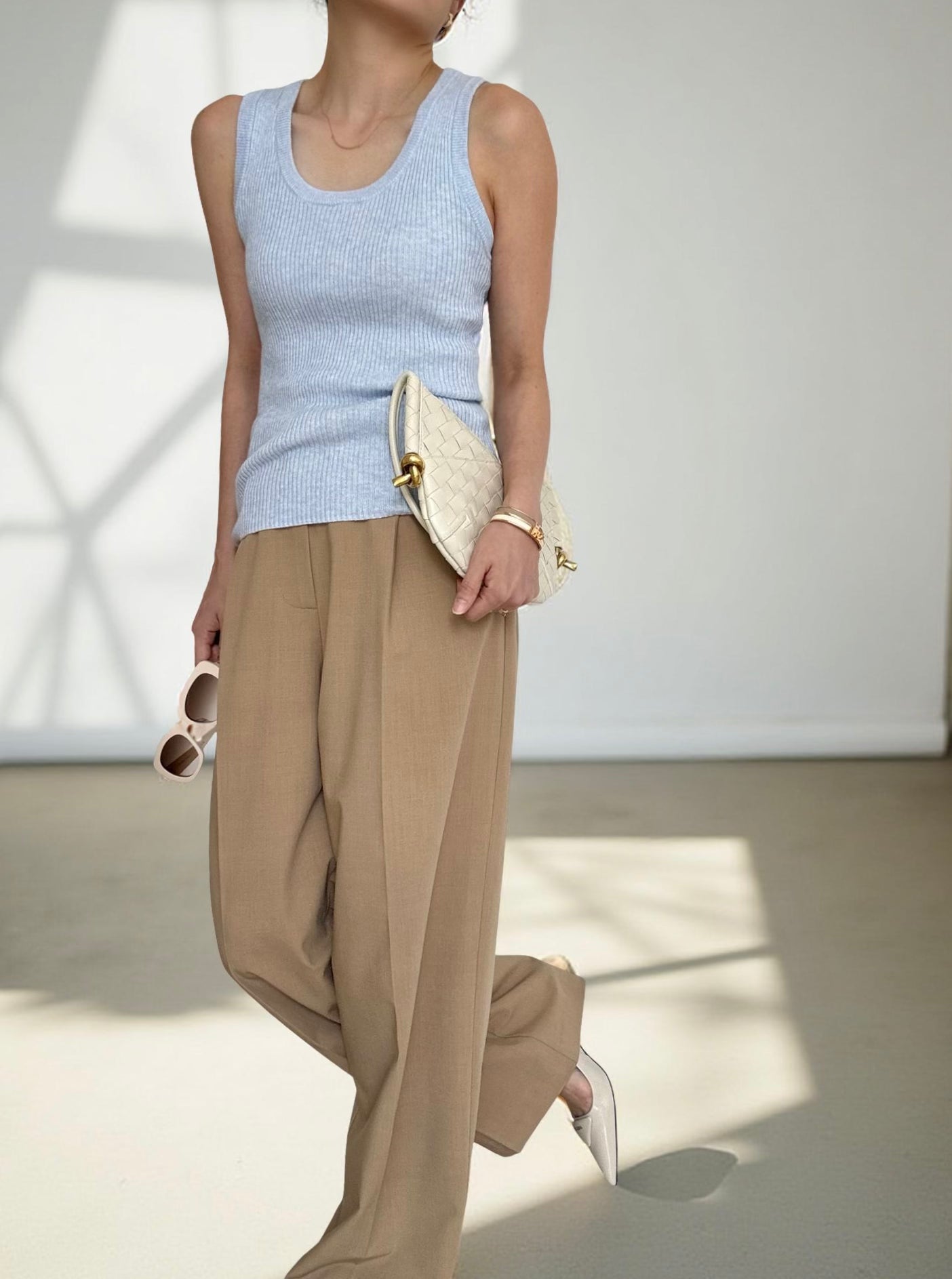 Cotton Cashmere Ribbed Tank - Powder Blue