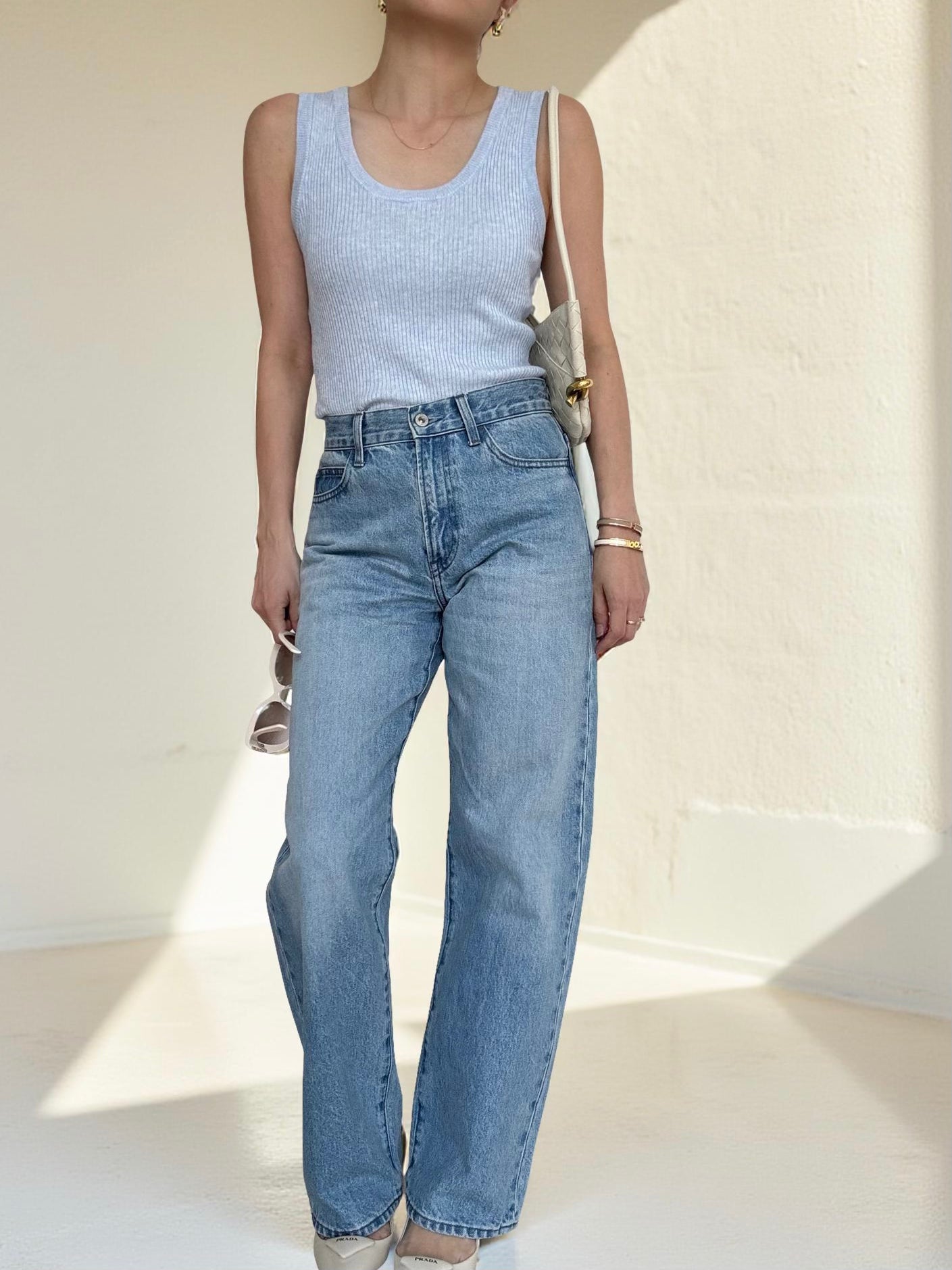 Cotton Cashmere Ribbed Tank - Powder Blue