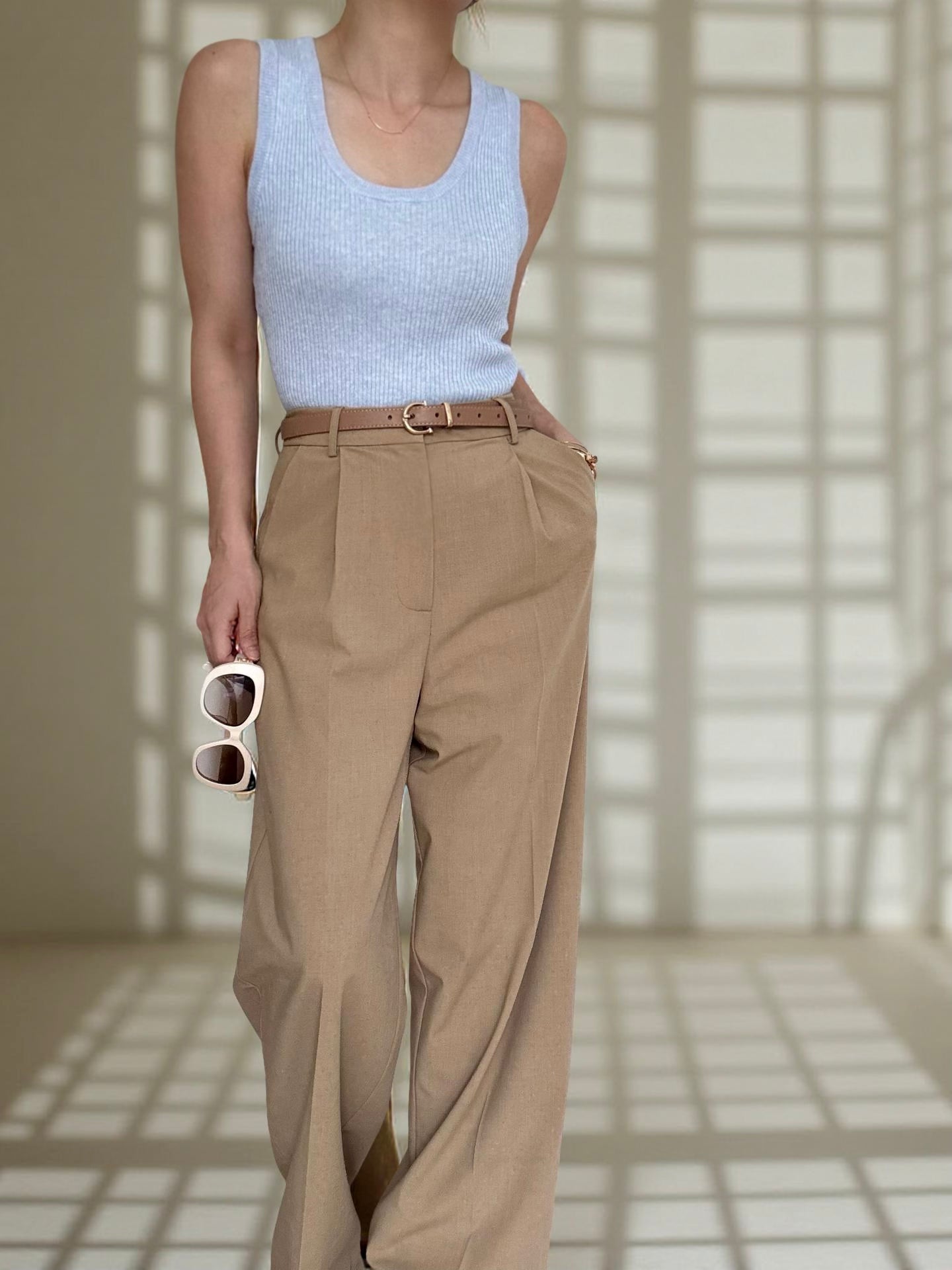 Cotton Cashmere Ribbed Tank - Powder Blue