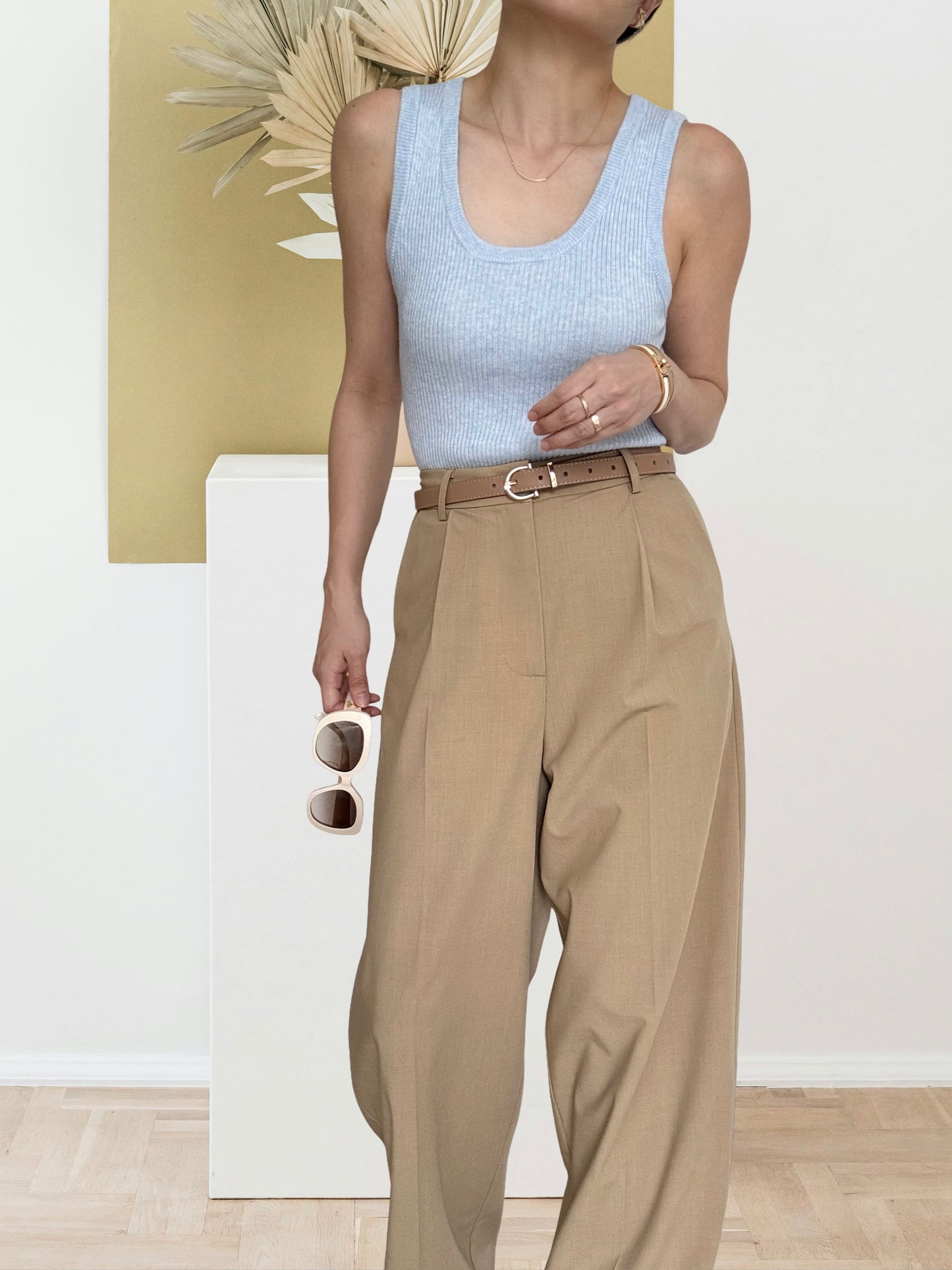 Cotton Cashmere Ribbed Tank - Powder Blue