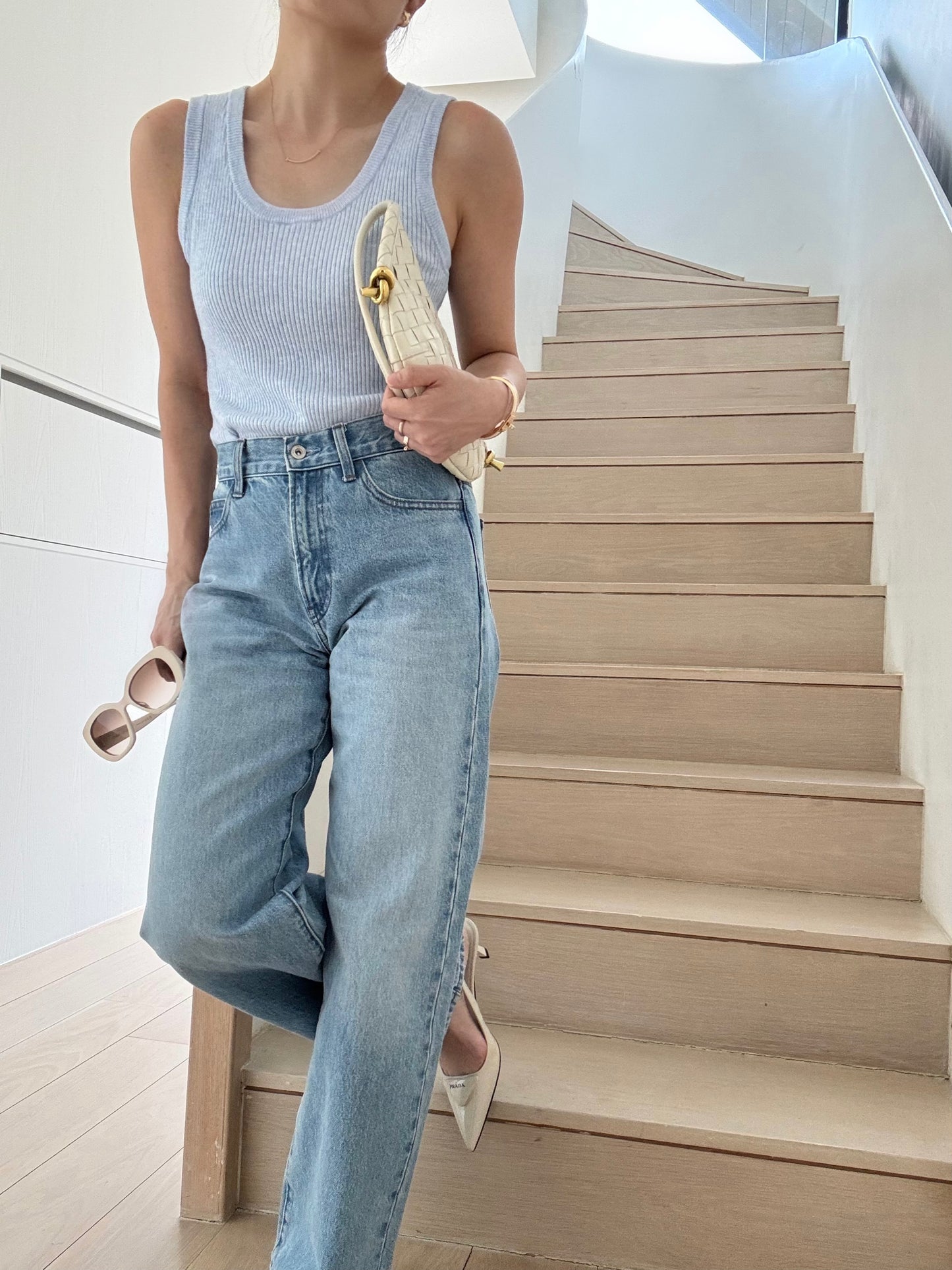 Cotton Cashmere Ribbed Tank - Powder Blue