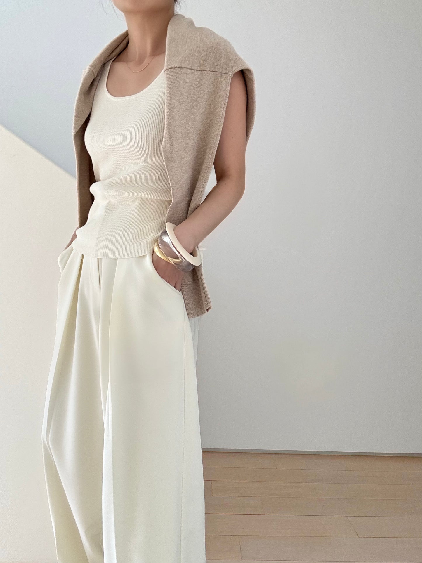 Daily Supima cotton cashmere ribbed tank- Pana Cotta