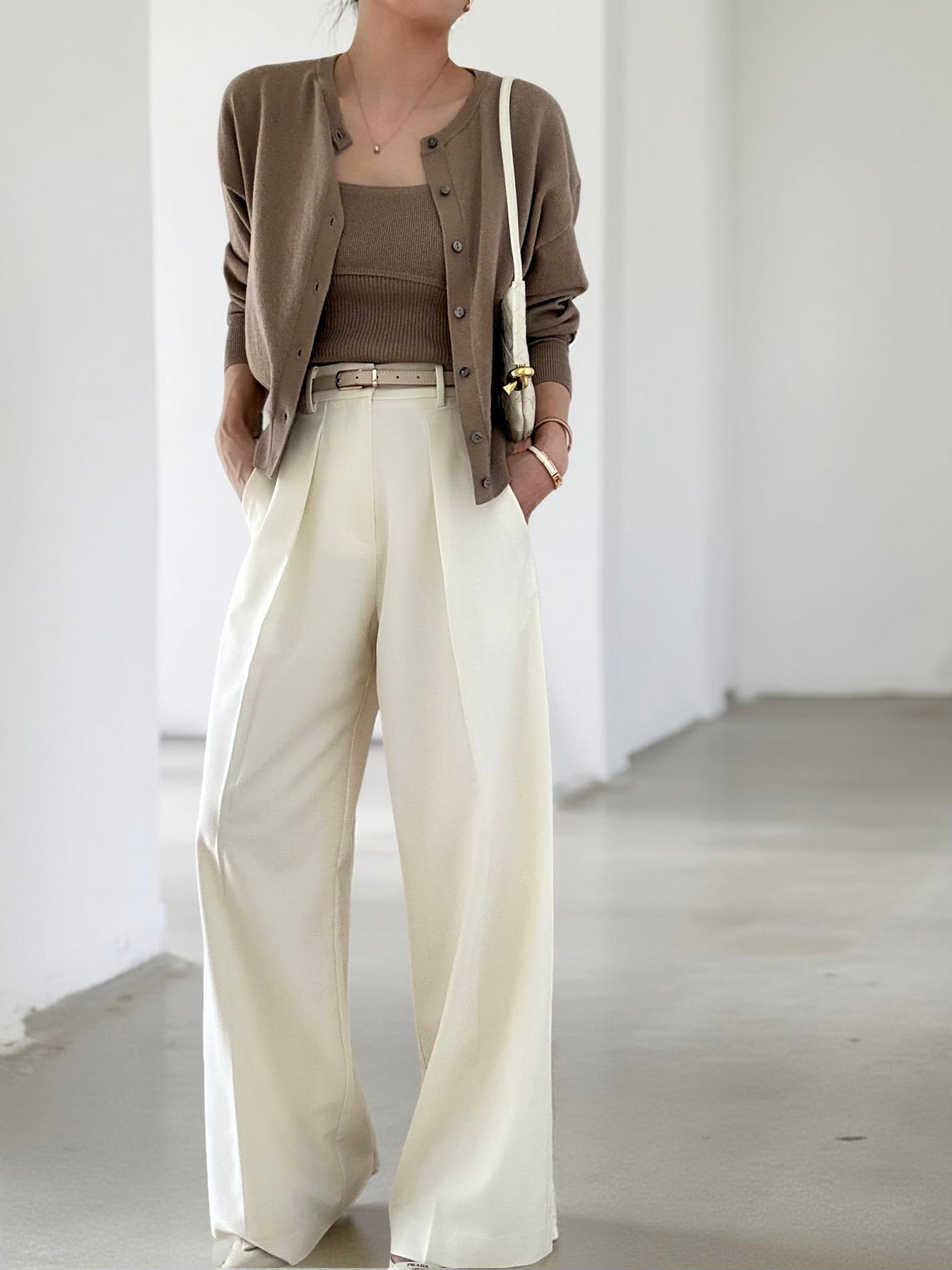 Cotton cashmere square neck knit- Forest