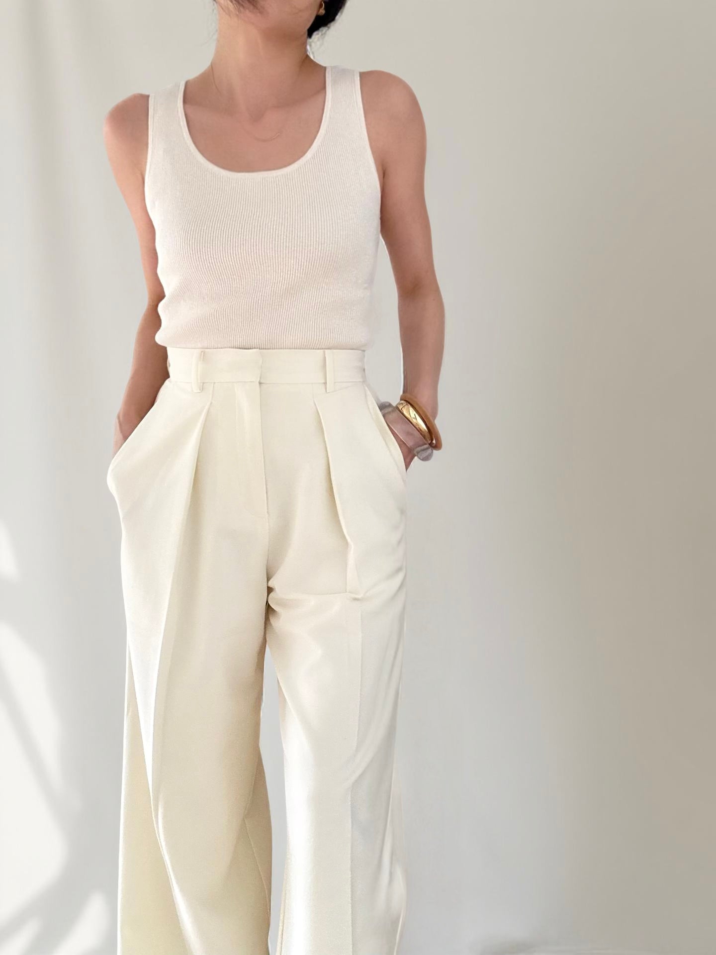 Daily Supima cotton cashmere ribbed tank- Pana Cotta