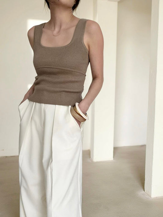 Cotton cashmere square neck knit- Forest