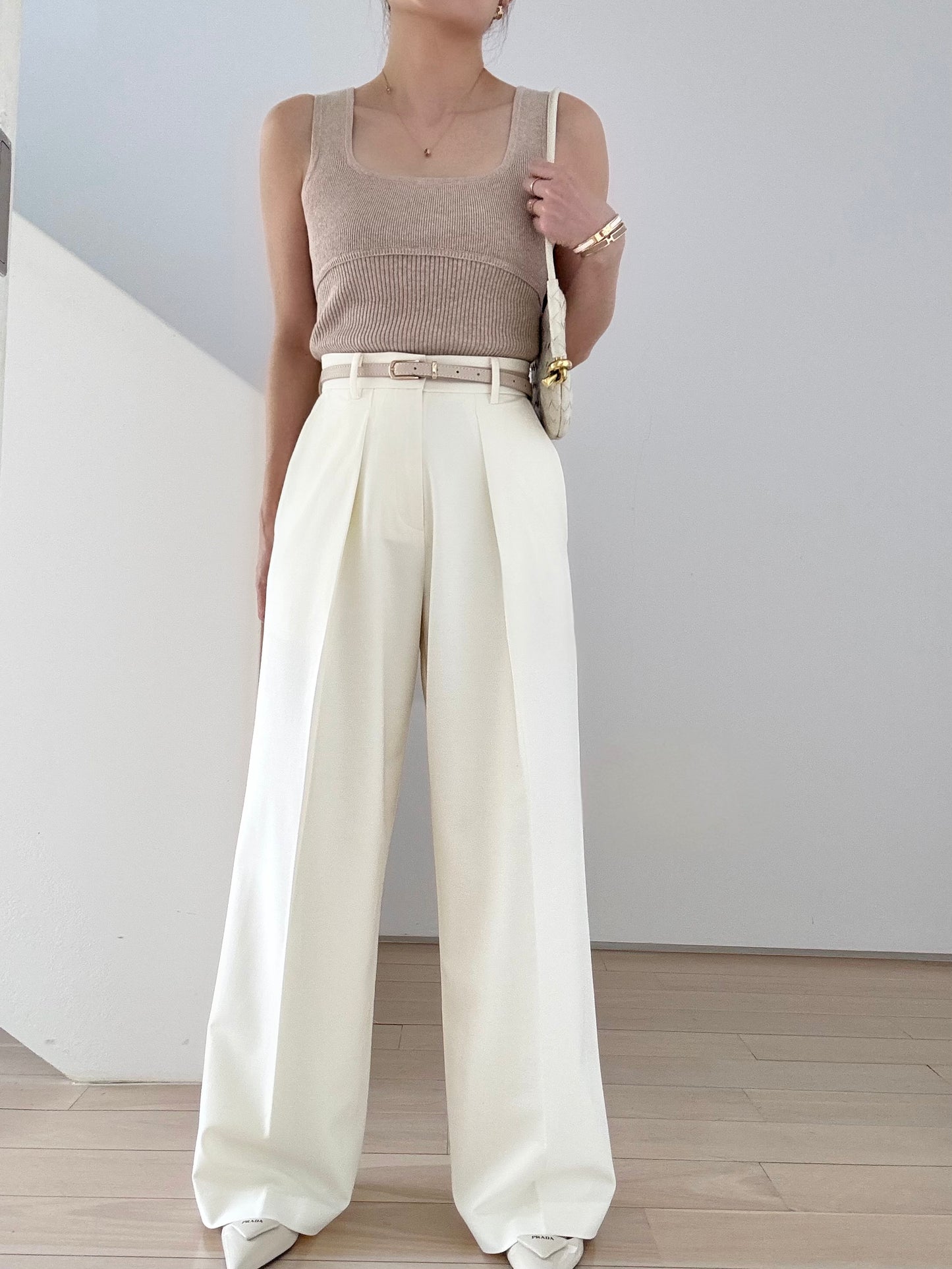 Day to Night Tailored Trousers ( Belt included) - Vanilla
