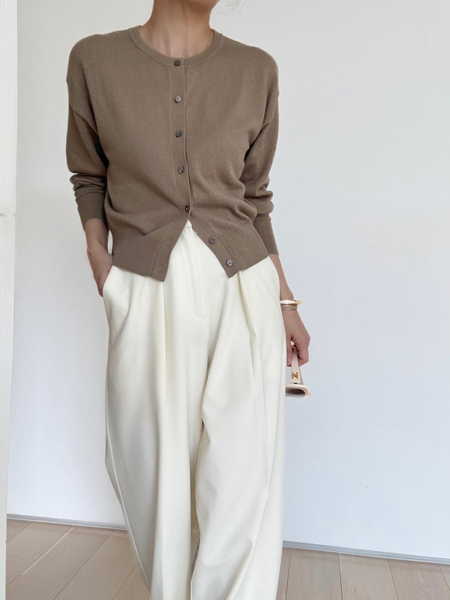 Cotton Cashmere Drop Shoulder Cardigan- Forest