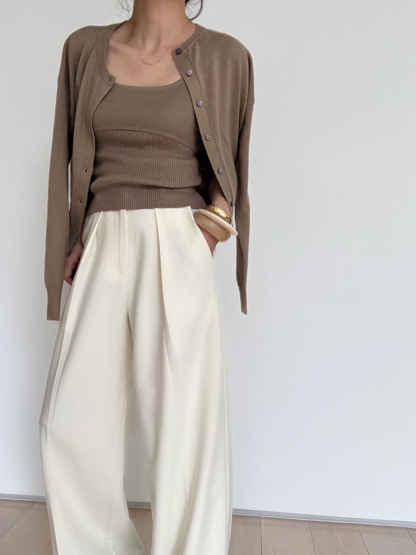 Cotton cashmere square neck knit- Forest