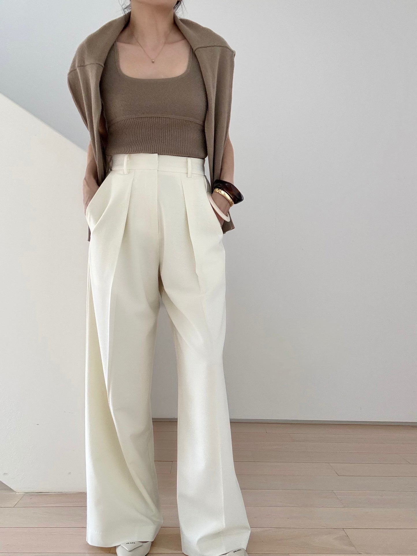 Cotton cashmere square neck knit- Forest