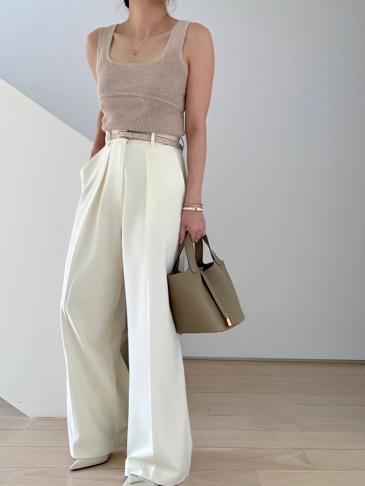 Day to Night Tailored Trousers ( Belt included) - Vanilla