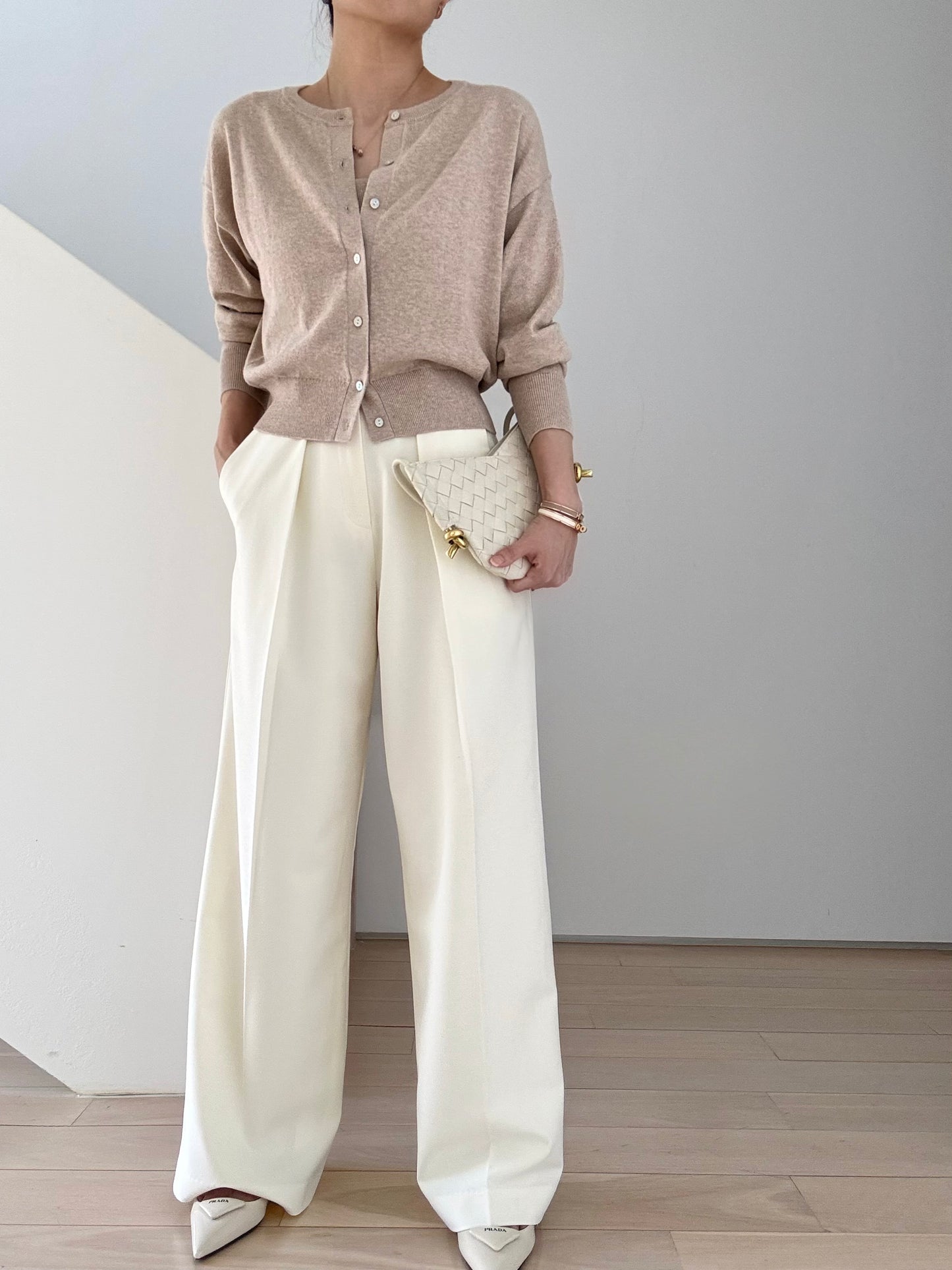 Day to Night Tailored Trousers ( Belt included) - Vanilla
