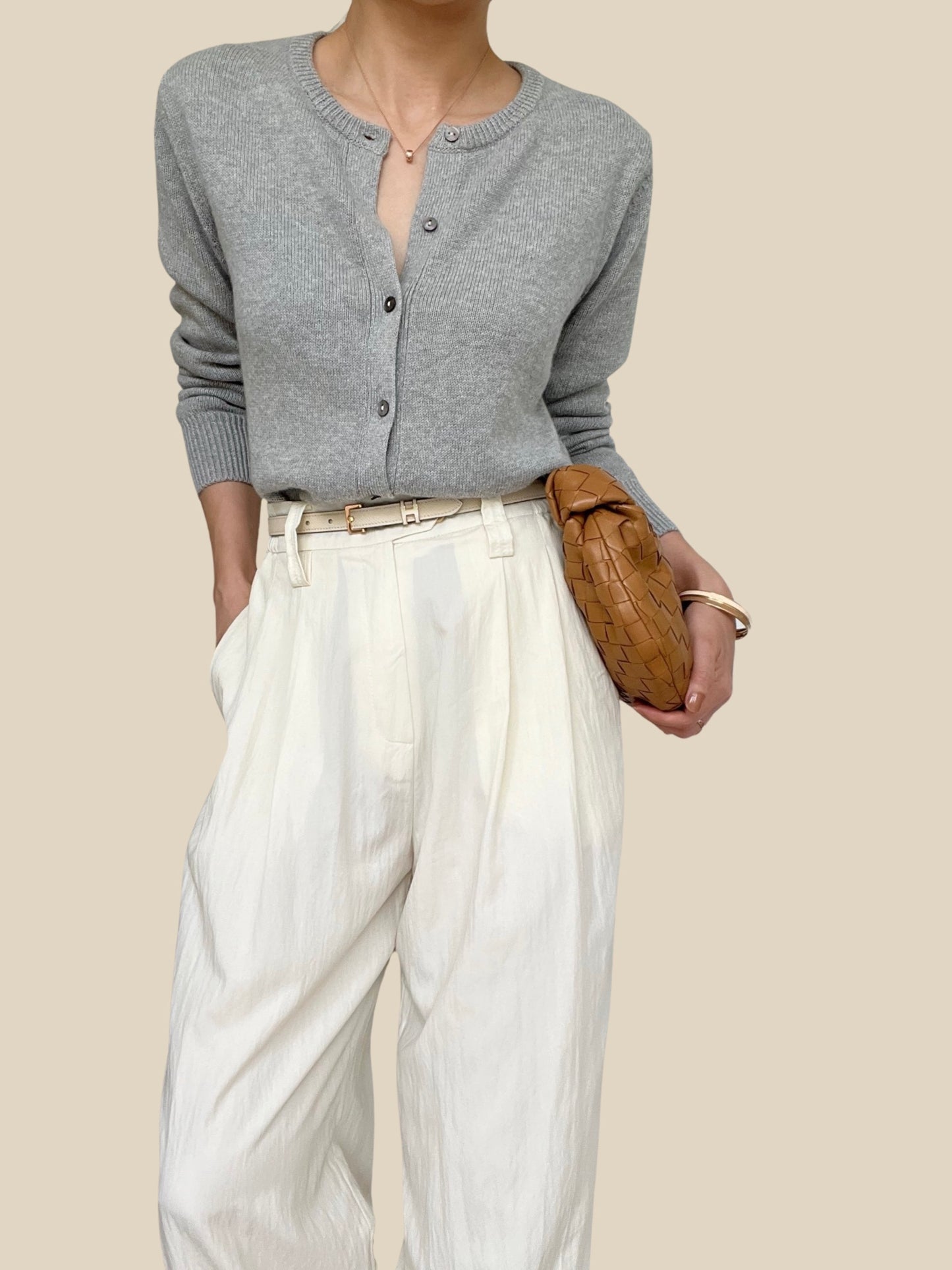 Out of Stock-10 Cotton Cashmere Cardigan - Stone