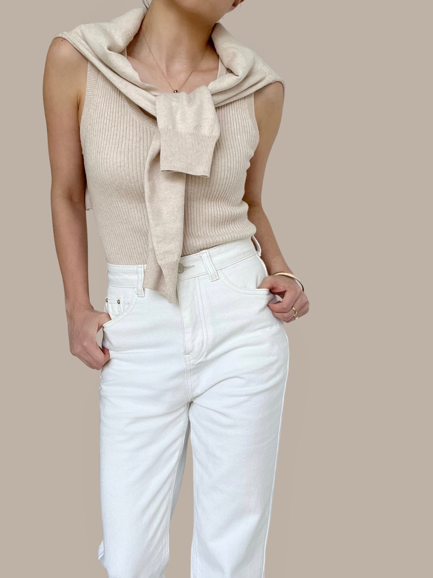 Sold Out- Cotton Cashmere Ribbed Tank - Sand