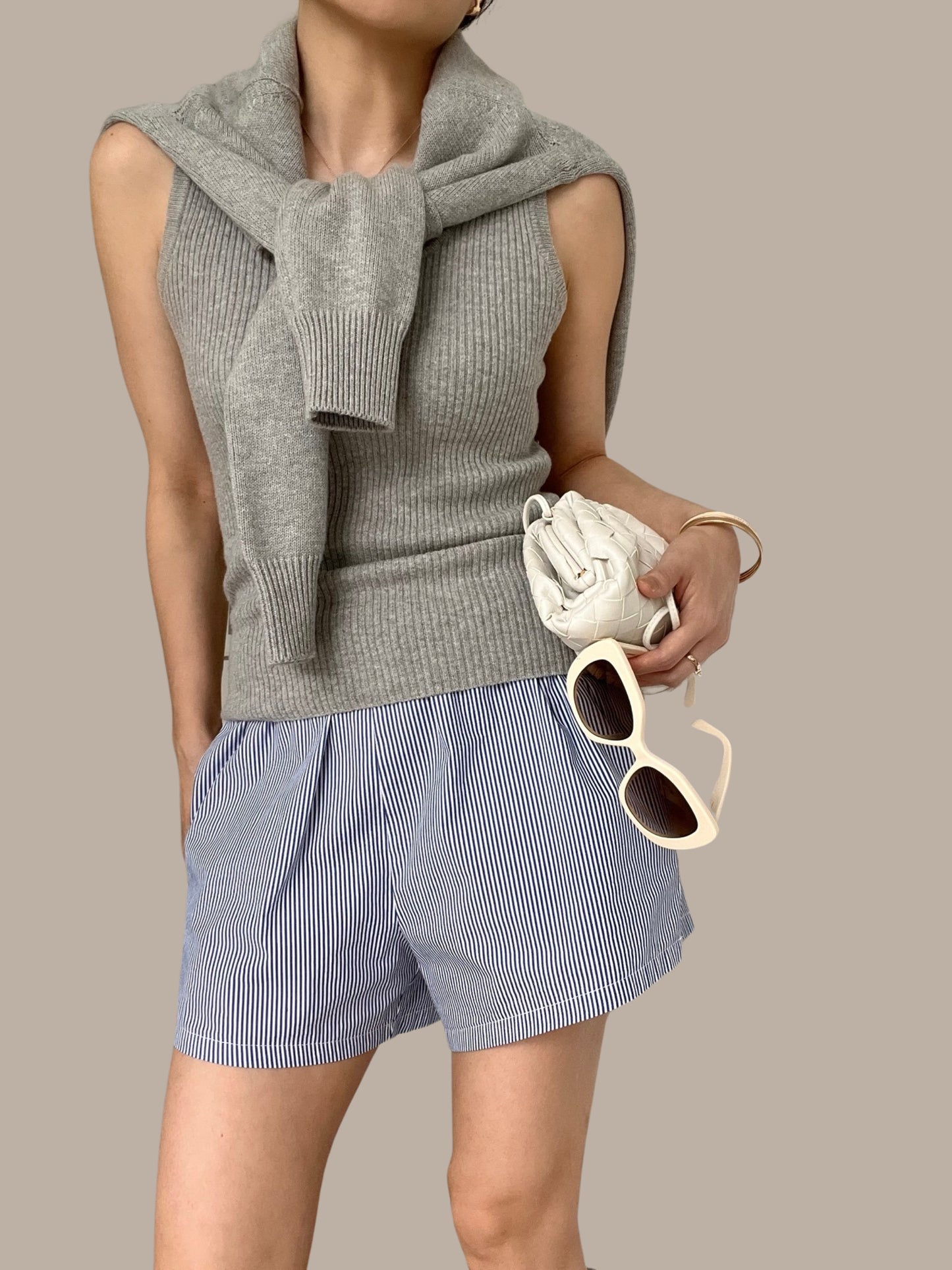 Out of Stock- 11 Cotton Cashmere Ribbed Tank - Stone