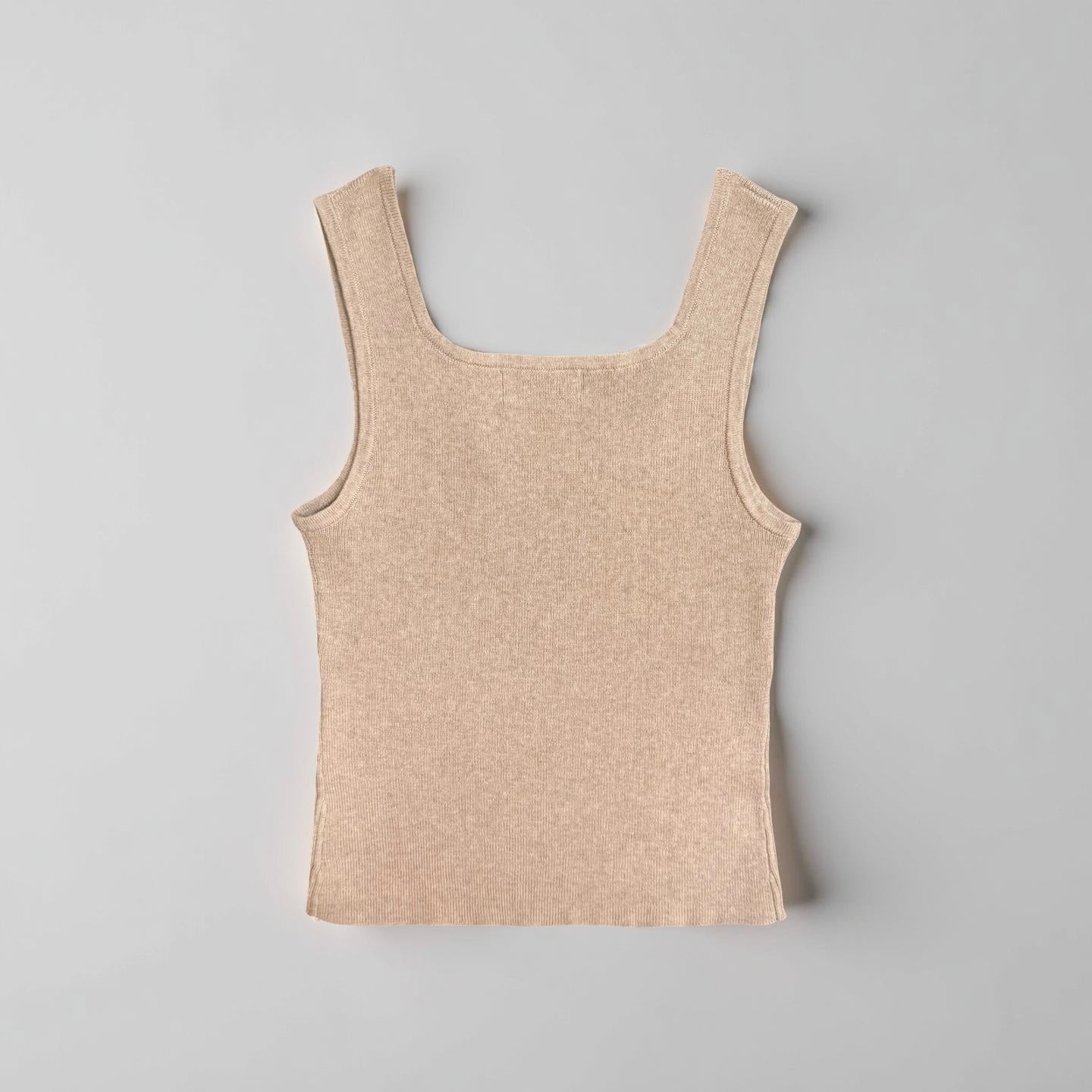 Cotton cashmere square neck knit- Truffle melange