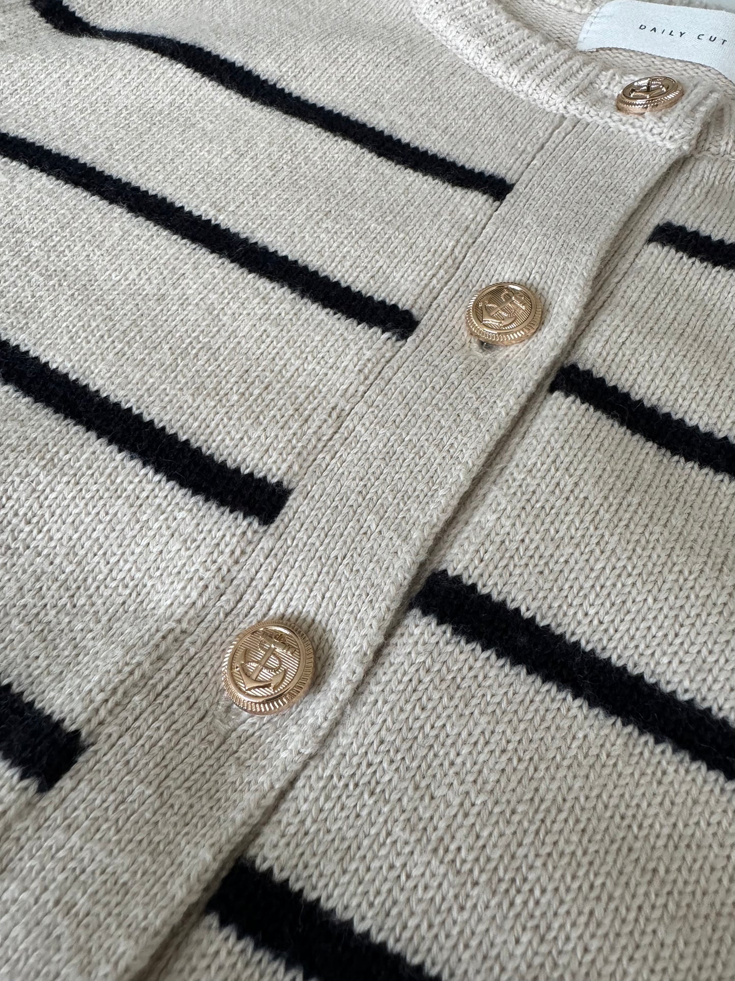 Sold Out- Cotton Cashmere Stripe Cardigan- Sand/Dark Navy