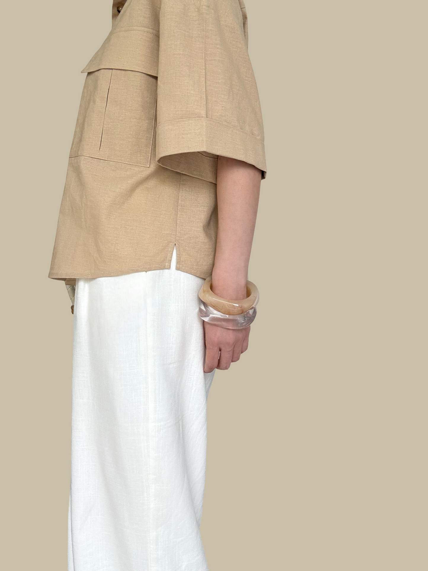 Cotton Linen Front Pocket Shirt-Desert
