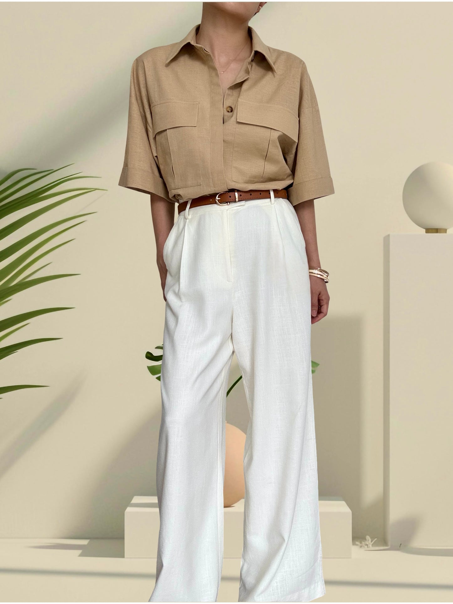 Cotton Linen Front Pocket Shirt-Desert